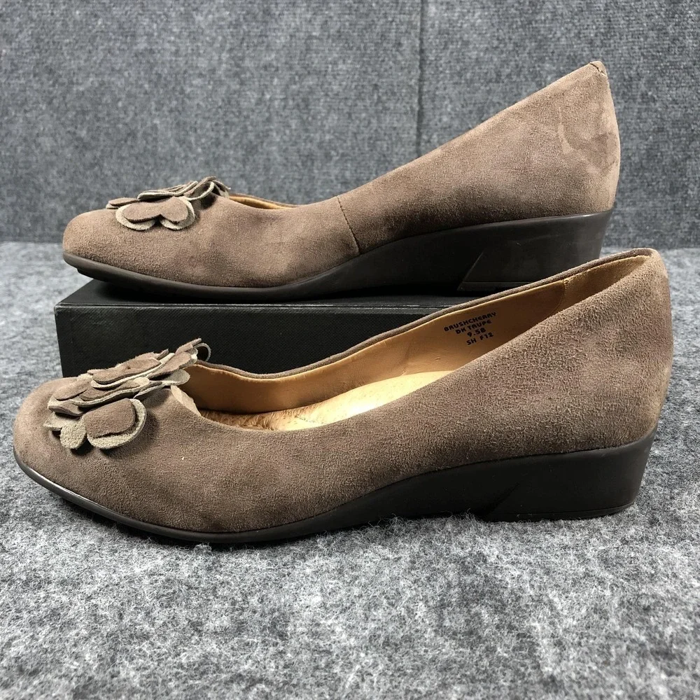 Earth Brushcherry Shoes Womens Size 9.5B Dark Taupe Leather Flower Wedge Comfort